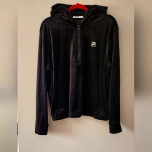 WOMEN'S BLACK VELVET HOODED SWEATER JACKET BLACK ZIPPER SIZE XL